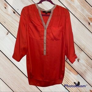 BEDO Red Orange & Tan Blouse S